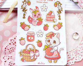 Sticker Sheet: Strawberry Time - Ichigo - Cute - Journaling - Spring - Decor