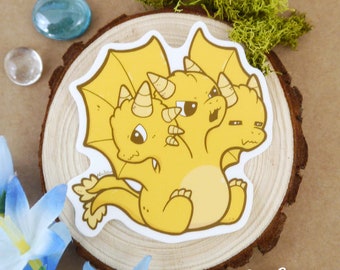 Adhesivo de vinilo: El dragón dorado - Chibi Kaiju - Resistente al agua