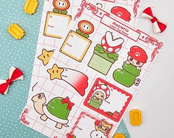 Sticker Sheet: A Christmas Meowrio - Adhesive Christmas Gift Label - Mini Tags - Video Game