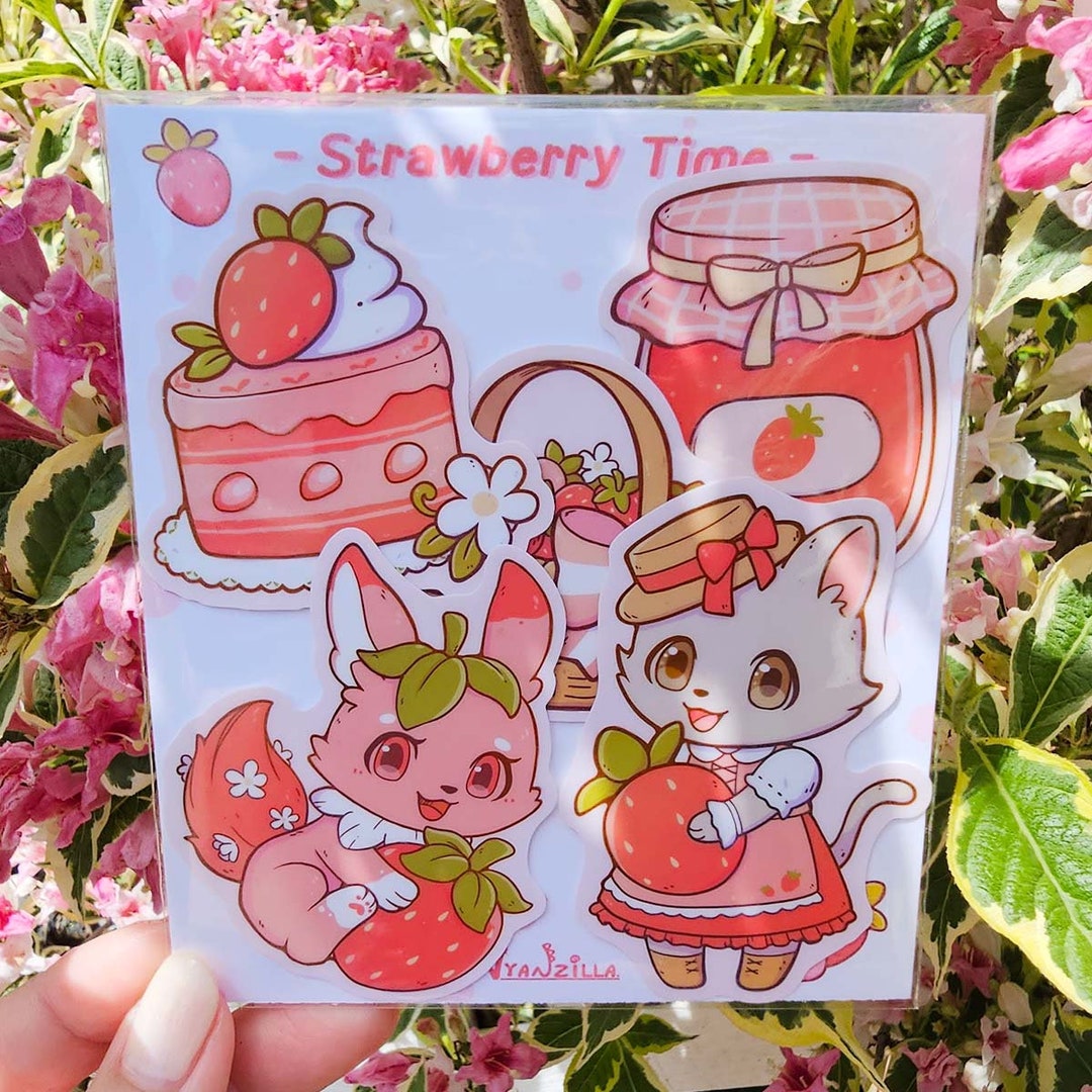 Sticker Pack: Strawberry Time - Laminated Matte Die Cut Stickers - Cute ...