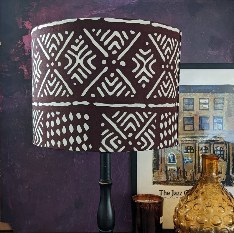 African Mudcloth Lampshade, Double sided fabric lampshade, Brown Bogolan Tribal Lampshade, Father Day New Home Bachelor Pad Lampshade Gift image 8