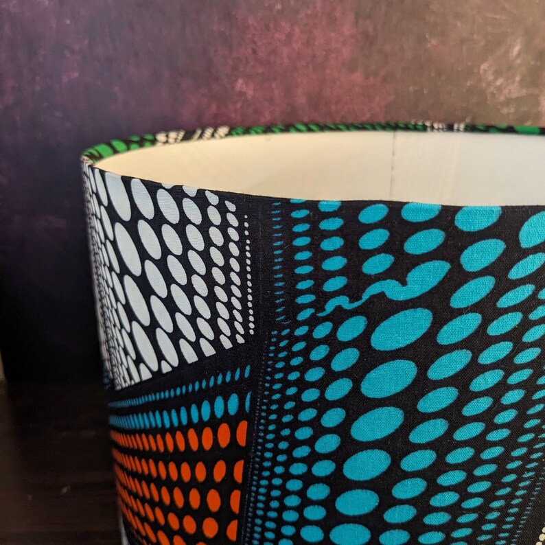 Colourful Spot Stripe pattern African Print lampshade, 30cm Drum Ceiling Table Floor Lampshade, Mother Father Day Home Gift image 2