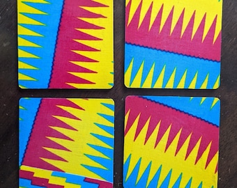 Rainbow colour coaster set of 4, Kente African print coasters, wipeable colourful coaster set,