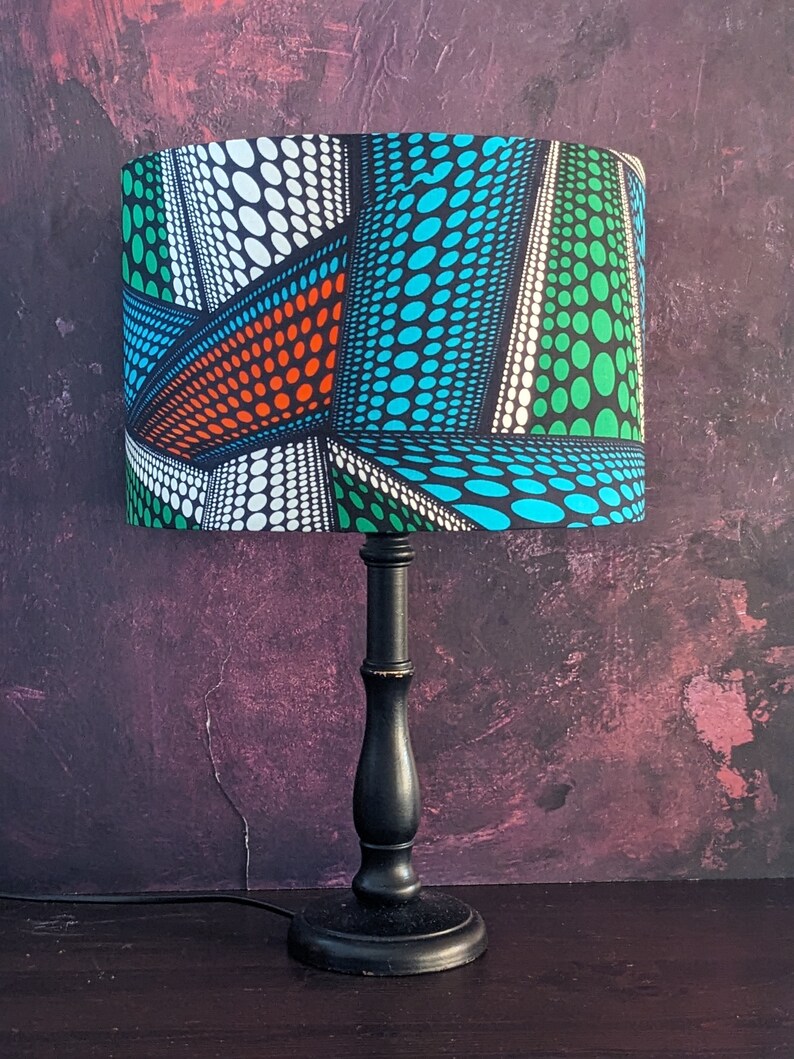 Colourful Spot Stripe pattern African Print lampshade, 30cm Drum Ceiling Table Floor Lampshade, Mother Father Day Home Gift image 6