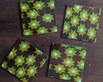 Set of 4 matching African coasters, wipeable colourful coaster set, Valentines day gift, New home decor