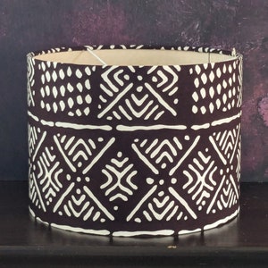 African Mudcloth Lampshade, Double sided fabric lampshade, Brown Bogolan Tribal Lampshade, Father Day New Home Bachelor Pad Lampshade Gift image 1