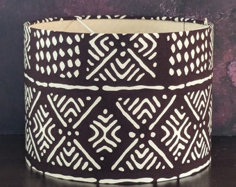 African Mudcloth Lampshade, Double sided fabric lampshade, Brown Bogolan Tribal Lampshade, Father Day New Home Bachelor Pad Lampshade Gift