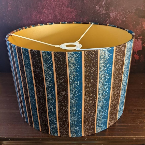 Tribal Stripes African Lampshade: Brown Teal Gold Drum Lamp Shade
