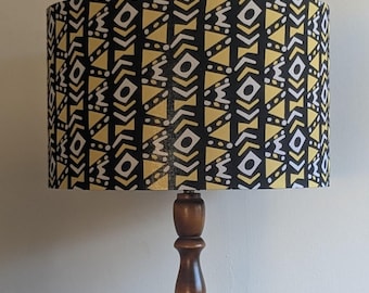 Large Yellow Black Mudcloth Stripe African Lampshade 40cm (champagne lining)