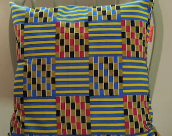 Geometric Kente Rainbow Colour Cushion Cover, Ankara wax print pillow cover