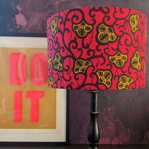 Red Gold mini flower African lampshade, 30cm drum lamp shade for table lamp or ceiling, floral patterned lampshade, birthday lampshade gift image 7