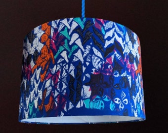 Blue Abstract 40cm Drum African Lampshade, Ceiling lighting Floor Lampshade, Hallway Entranceway Ceiling Lampshade, mosaic pattern lampshade