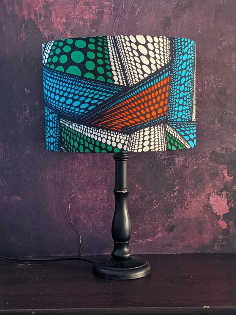 Colourful Spot Stripe pattern African Print lampshade, 30cm Drum Ceiling Table Floor Lampshade, Mother Father Day Home Gift image 5