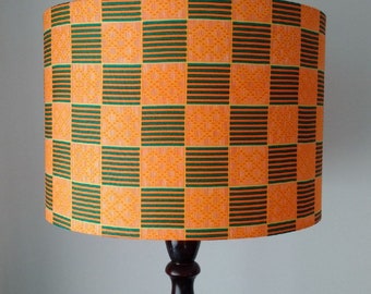 Orange Green Squares lampshade, African kente print lampshade, 30cm Drum table lamp shade ceiling, Father Day New Home Office Lampshade Gift