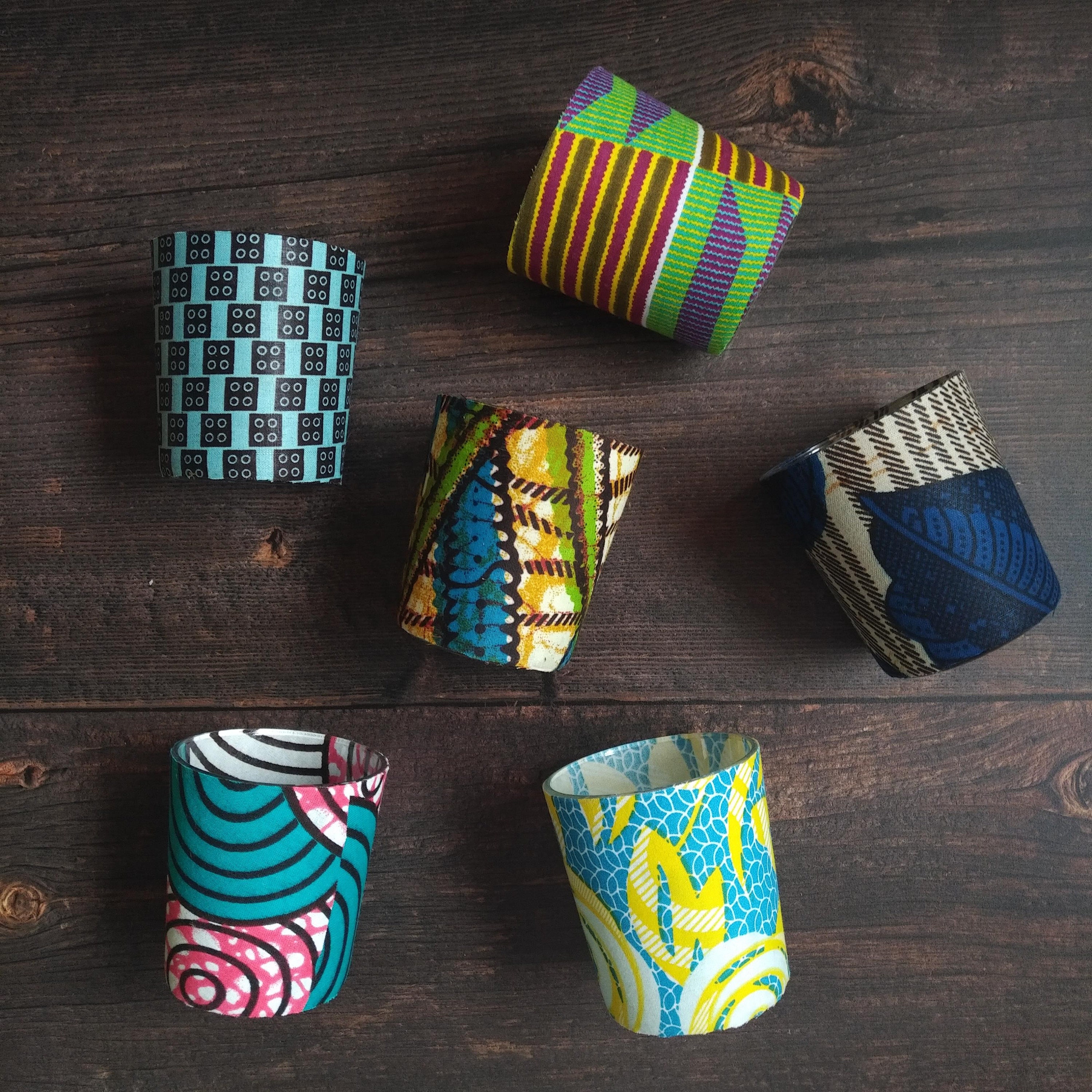 African Candle Holders random mixed print set of 3 Etsy