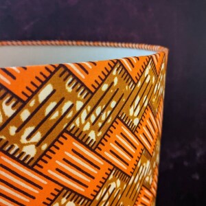 Double Lined Orange Brown African lampshade, Brick wall pattern drum lampshade, Table Ceiling Lampshade image 4
