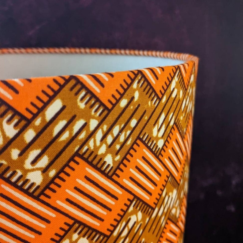 Double Lined Orange Brown African lampshade, Brick wall pattern drum lampshade, Table Ceiling Lampshade image 4