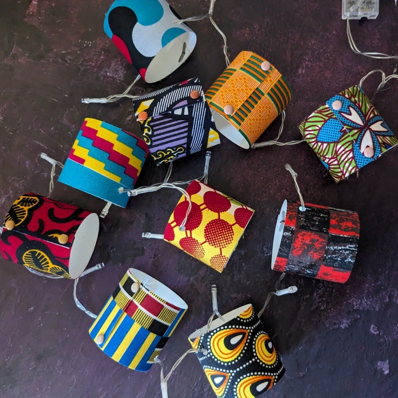 African Mini Lampshade Fairy Christmas Lights Garland, Mixed Pattern