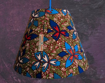 Tropical African lampshade, red blue floral lampshade, READY TO POST Christmas gift idea