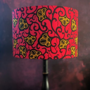 Red Gold mini flower African lampshade, 30cm drum lamp shade for table lamp or ceiling, floral patterned lampshade, birthday lampshade gift image 1