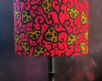 Red Gold mini flower African lampshade, 30cm drum lamp shade for table lamp or ceiling, floral patterned lampshade, birthday lampshade gift