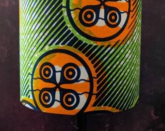 Green African Lampshade with large orange button pattern, READY TO POST Christmas gift idea, childrens lampshade, nursery room lampshade,