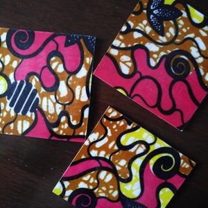 Colourful pattern African print coaster set of 3, matching wipeable coasters, coffee table decor image 2