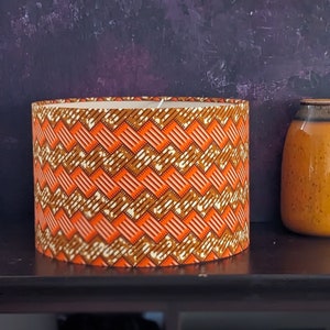 Double Lined Orange Brown African lampshade, Brick wall pattern drum lampshade, Table Ceiling Lampshade Horizontal