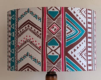 African Mudcloth Lampshade: Geometric Tribal Print, Drum Shade (30cm)