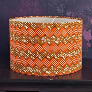 Double Lined Orange Brown African lampshade, Brick wall pattern drum lampshade, Table Ceiling Lampshade image 1