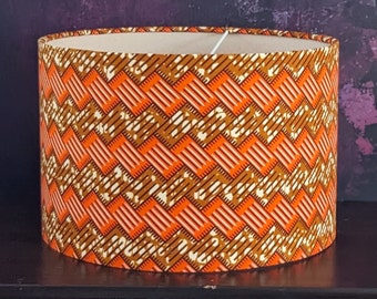 Double Lined Orange Brown African lampshade, Brick wall pattern drum lampshade, Table Ceiling Lampshade