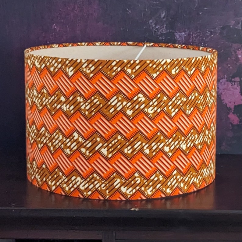 Double Lined Orange Brown African lampshade, Brick wall pattern drum lampshade, Table Ceiling Lampshade image 1