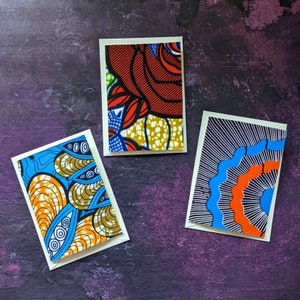 3 x African print cards, A6 blank greeting cards, RANDOM mixed set of 3 cards, African Ankara Textile card, image 1