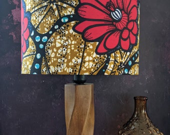 Rustic African wax print lampshade, Red flower drum Lampshade, modern farmhouse Boho decor