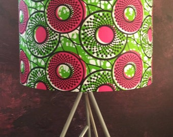 African pattern lampshade, Green pink circle nursery playroom lampshade, 30cm drum ceiling table lamp, Mother Day Birthday Home Decor Gift