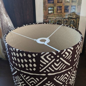 African Mudcloth Lampshade, Double sided fabric lampshade, Brown Bogolan Tribal Lampshade, Father Day New Home Bachelor Pad Lampshade Gift image 5