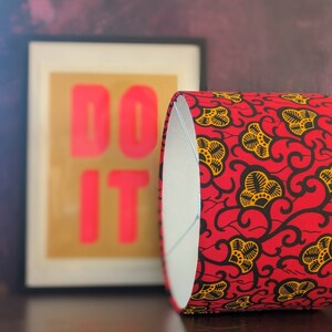 Red Gold mini flower African lampshade, 30cm drum lamp shade for table lamp or ceiling, floral patterned lampshade, birthday lampshade gift image 3