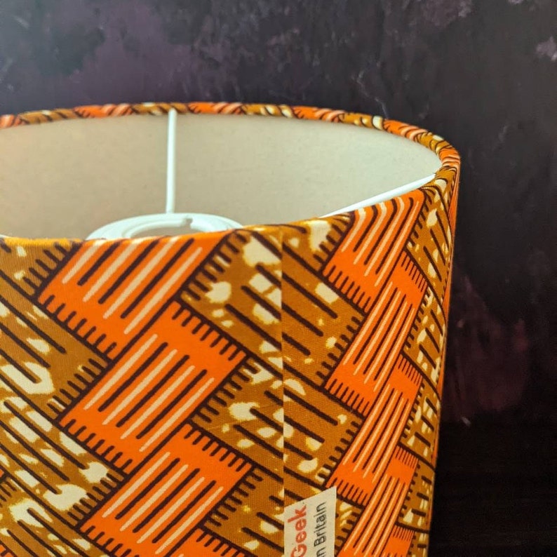 Double Lined Orange Brown African lampshade, Brick wall pattern drum lampshade, Table Ceiling Lampshade Vertical