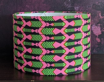 Pink Green Geometric Arrow  Lampshade, African Tribal Patterned Lampshad, 30cm Drum lamp shade for Ceiling Table Floor, Home Decor Gift