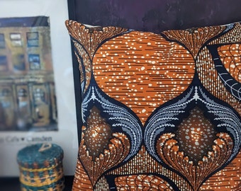 Brown Blue African wax print Cushion, Festive Christmas Bauble Cushion Cover,