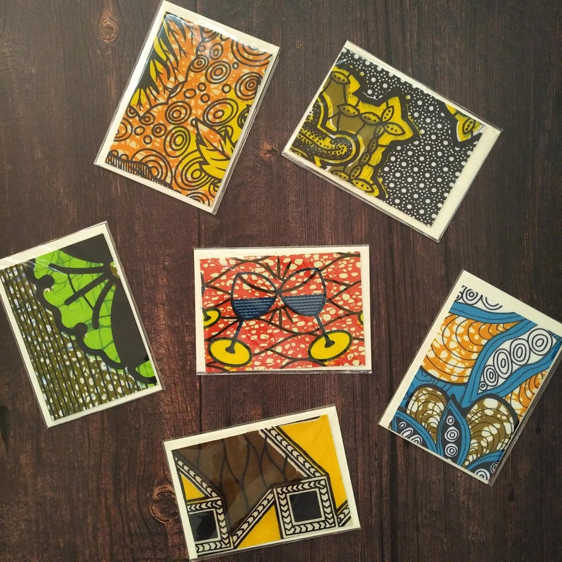 3 x African print cards, A6 blank greeting cards, RANDOM mixed set of 3 cards, African Ankara Textile card, image 2