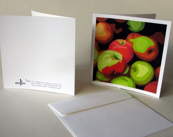Fruit and Vegetable notecards, single blank square art note cards, "Market Square" series cards by Lisa Foster