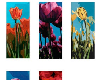 Tulip notecards, colorful single blank flower art note card, semi abstract "Tall Tulip" series by Lisa Foster