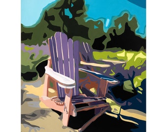 Metal print of Adirondak chair beach painting "Rondeau Beach Summer", 11x14 aluminum dye sublimation print, semi abstract landscape print