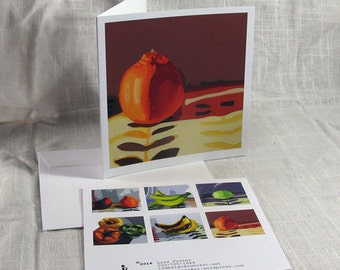 Still Life Fruit and Vegetable notecards, single blank square art note cards, "Still Life Square" series cards by Lisa Foster