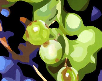 Grapes square matted archival fine art print, from original semi abstract fruit still life painting "Grapes-Market Square" by Lisa Foster