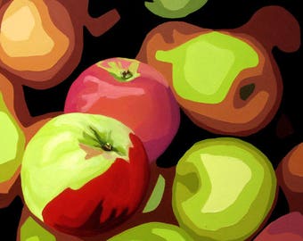 Apples matted archival fine art print, from original semi abstract fruit still life painting "Apples-Market Square" Lisa Foster