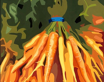 Carrots print, Limited edition archival giclee matted print semi abstract vegetable still life painting by Lisa Foster