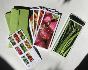 Fruit and Vegetable #2 notecards, Set of 8 blank art cards, "At the Market" series cards by Lisa Foster