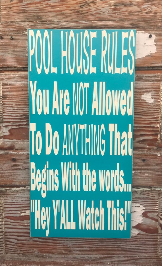 Pool House Rules Sign 12 x 24 Wood Sign funny sign Etsy